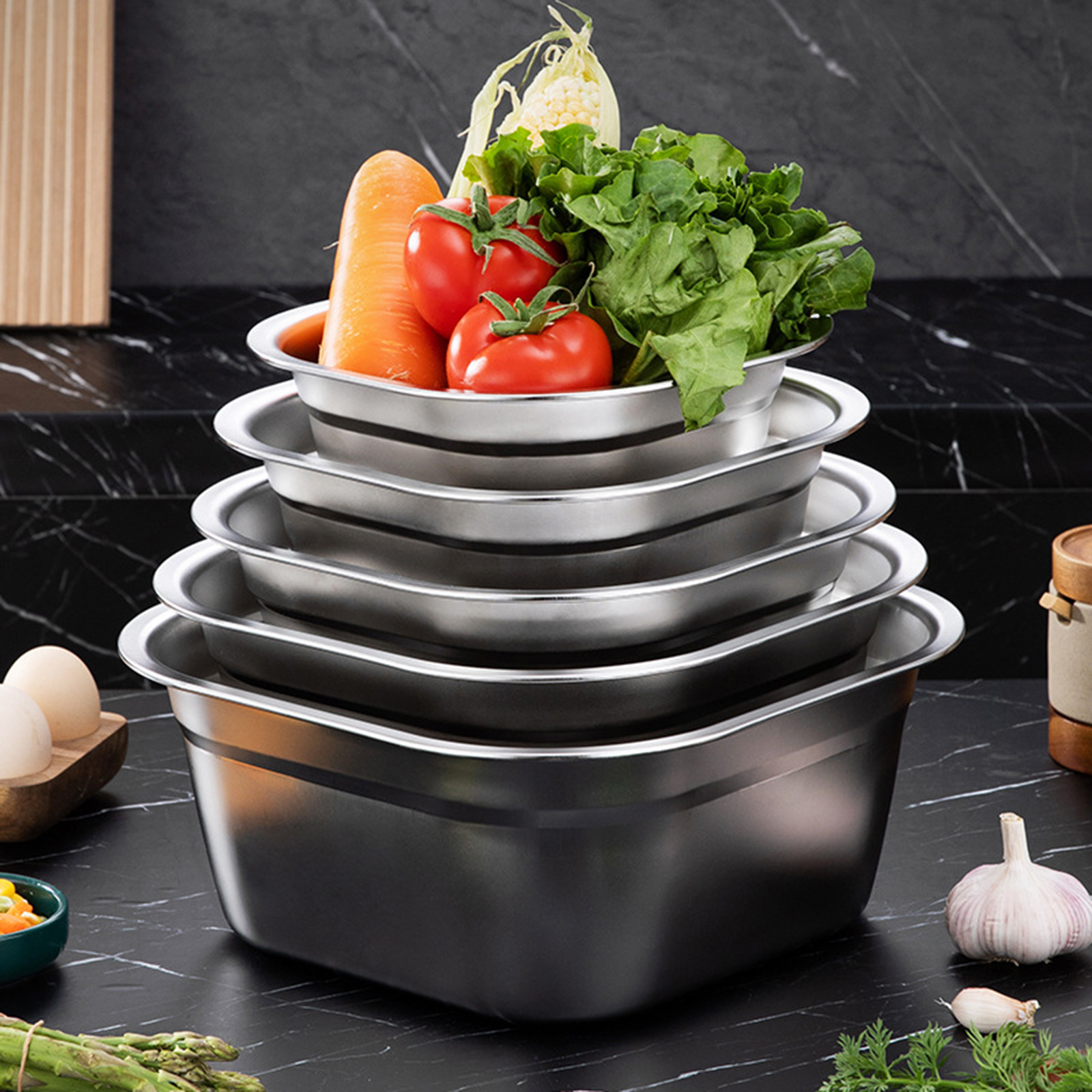 Home Cooking Food - Stainless Steel Square Basin Versatile Mixing
