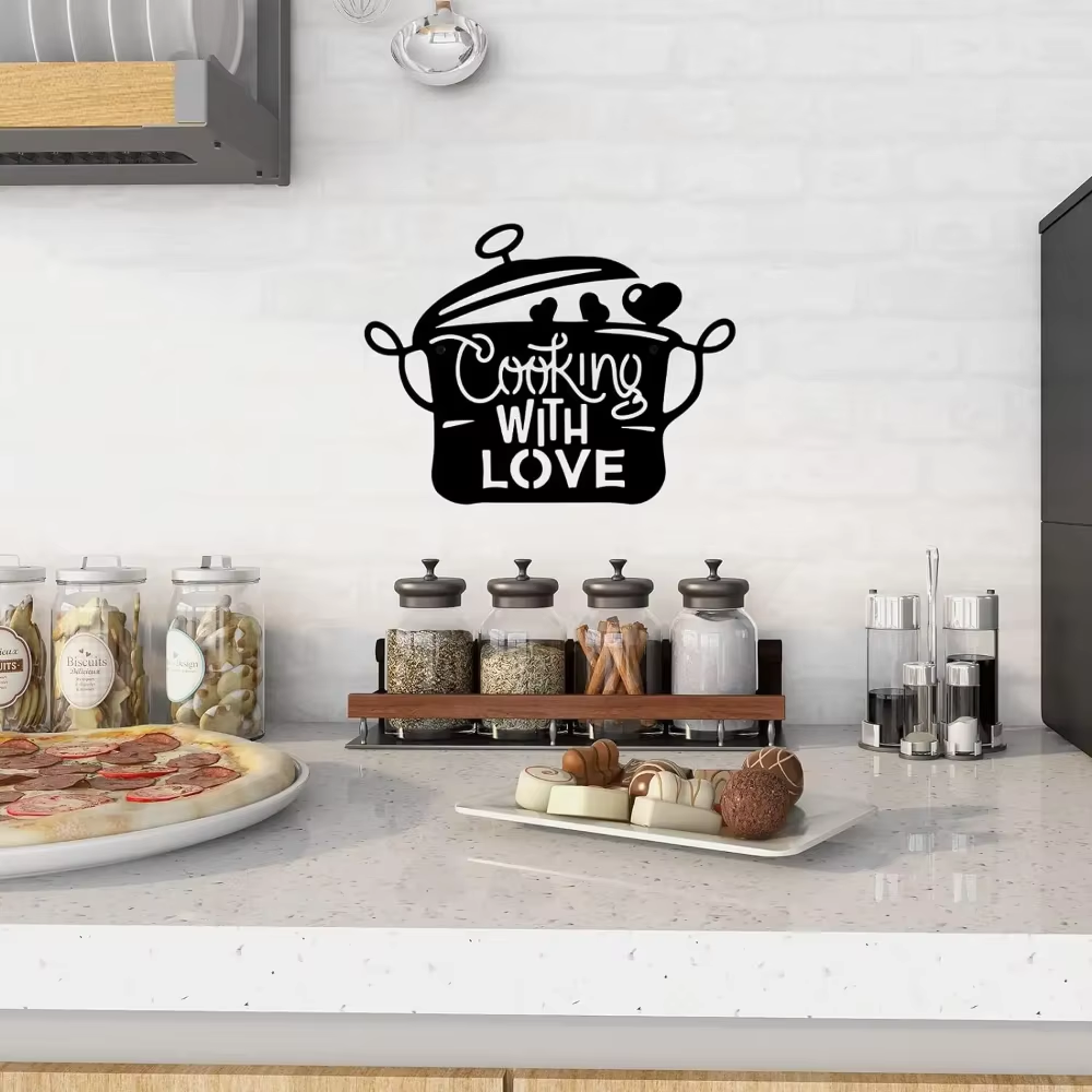 Black Metal Kitchen Pot Sign C - Home Cooking Food ulasan dan harga